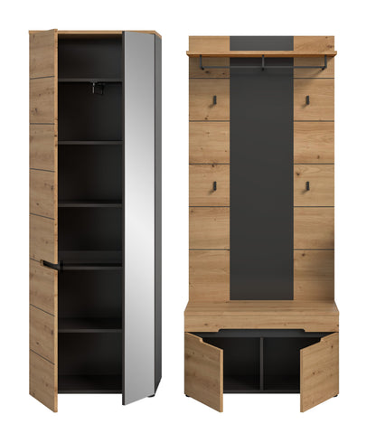 Homes & Jones Garderobenset 3-tlg., 1x Paneel, Sitzbank, Schrank mit Spiegel