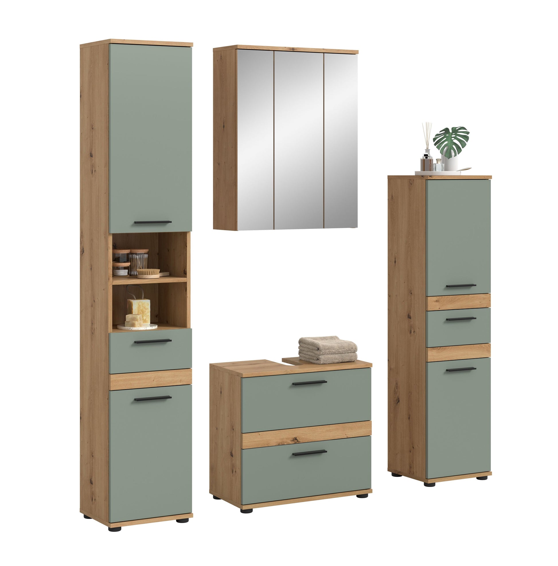 Homes & Jones Badmöbel-Set mit Spiegelschrank und türkisfarbenen Schränken