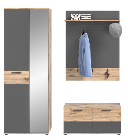 Ensemble de vestibule MASON (L/H/P : env. 175/200/38 cm) en imitation chêne Nox/gris basalte