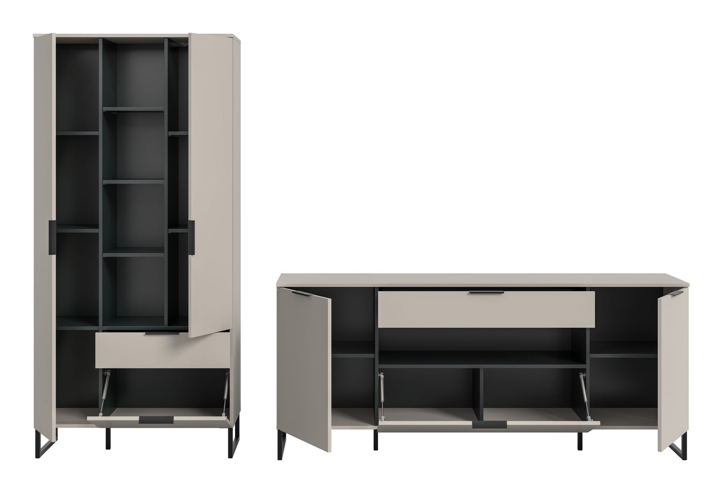 2-tlg. Wohnzimmerschrank-Set in Kaschmirfarben: Schrank innen sichtbar, Lowboard mit offenen Fächern