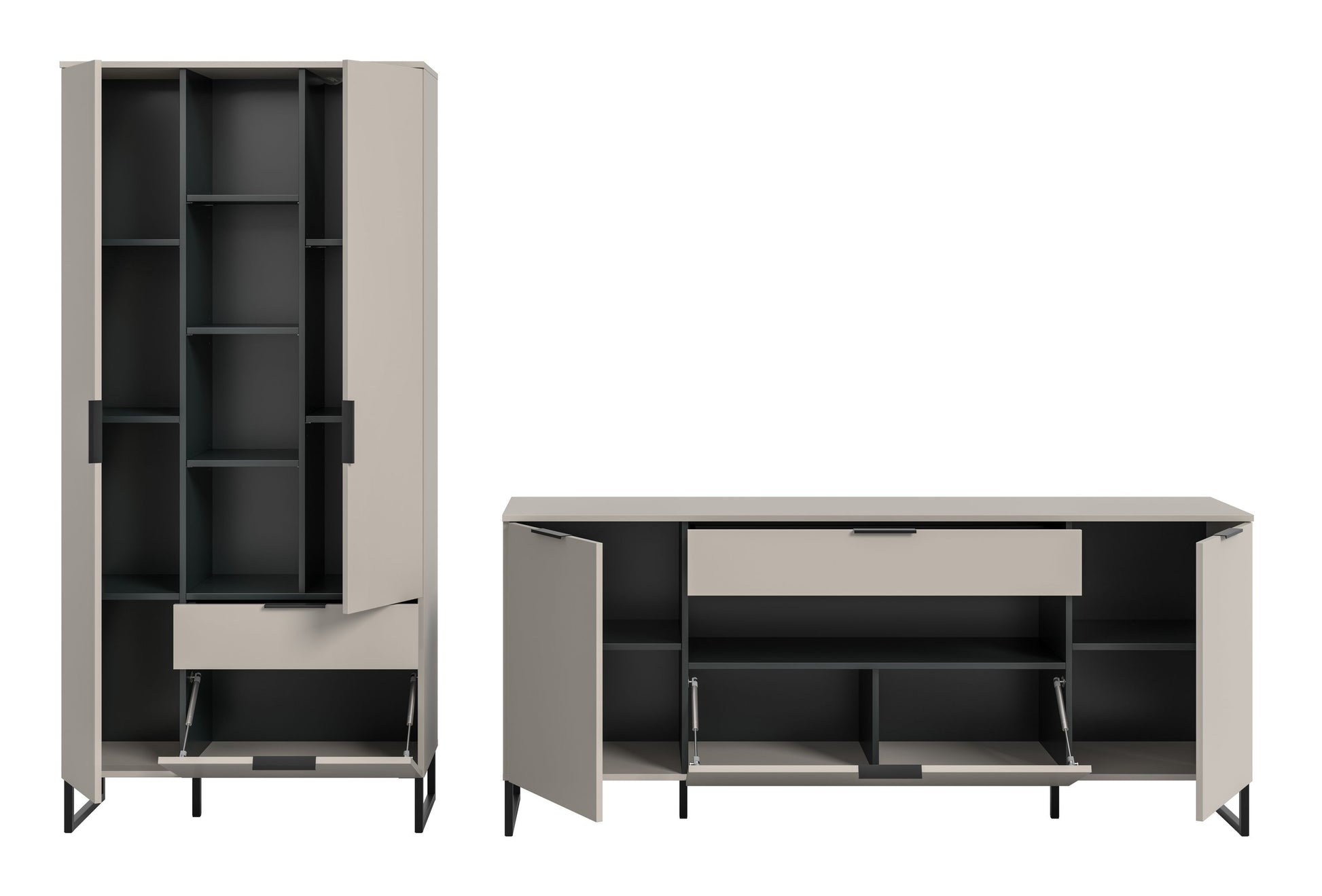 2-tlg. Wohnzimmerschrank-Set in Kaschmirfarben: Schrank innen sichtbar, Lowboard mit offenen Fächern