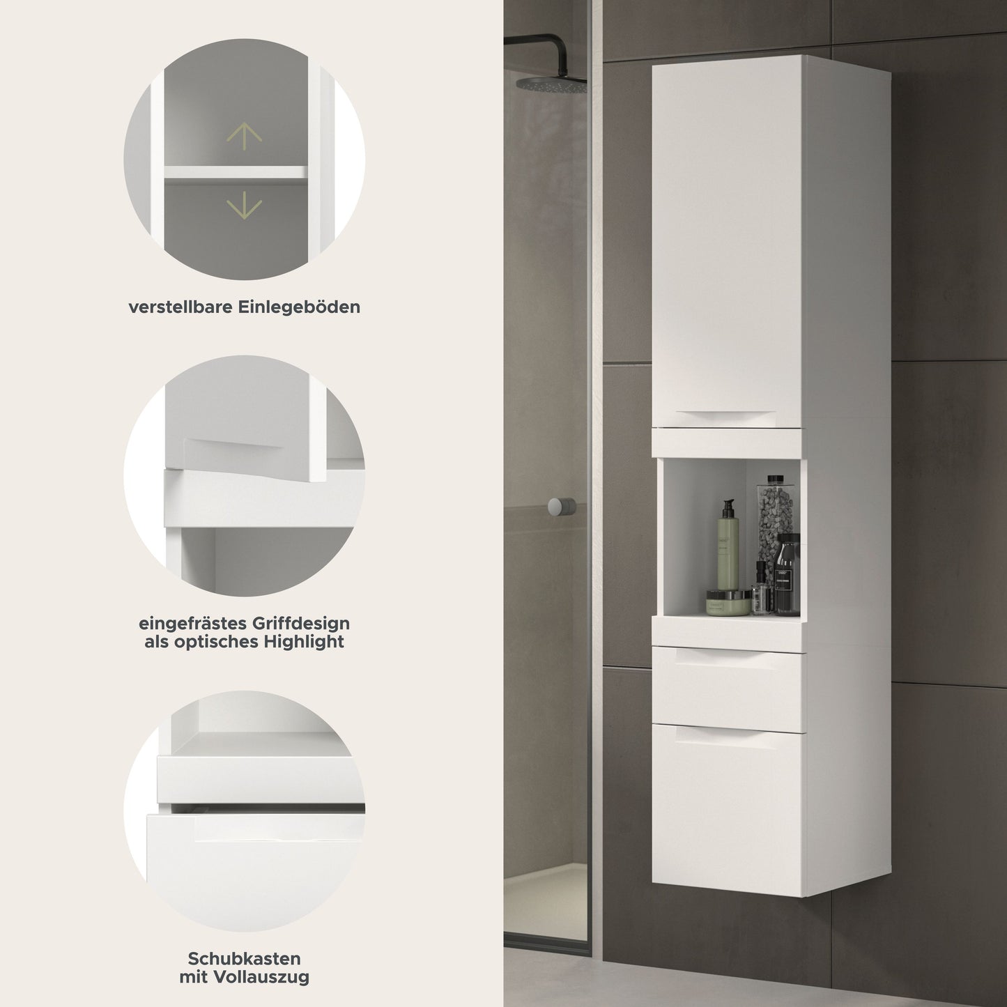 Viana Hängeschrank (B/H/T: 38x166x31 cm) in Weiß matt und Weiß