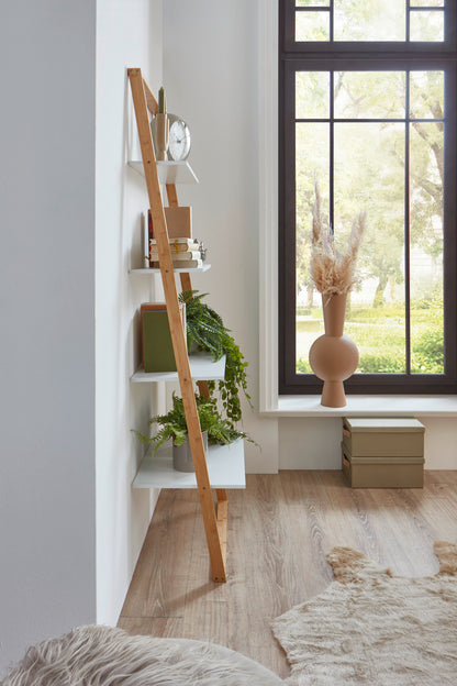 Homes & Jones Leiterregal Regal mit 4 Ablagen aus Massivholz Dekoregal