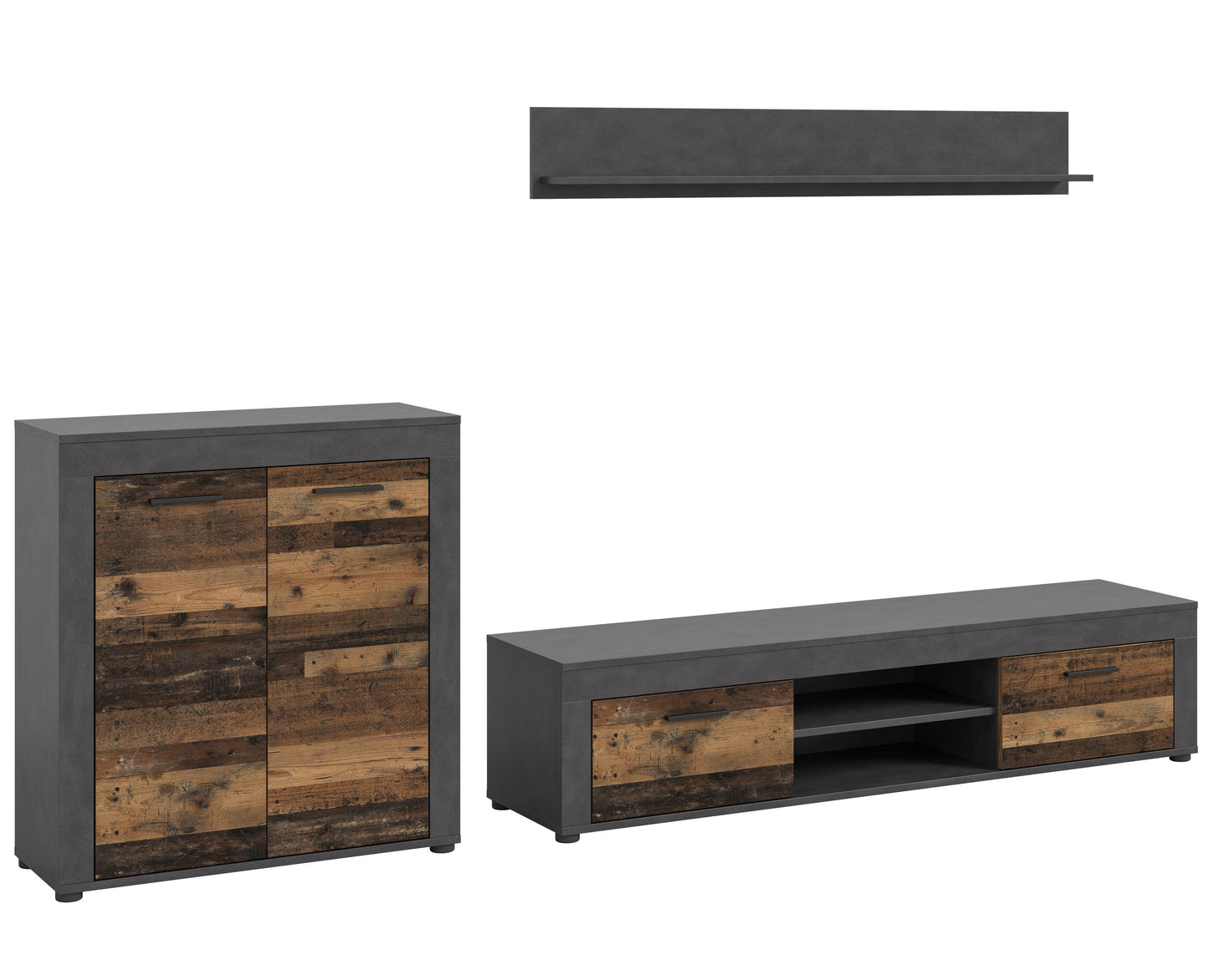 Meuble TV JAM (L/H/P : env. 255/159/40 cm) en imitation chêne Wotan/gris