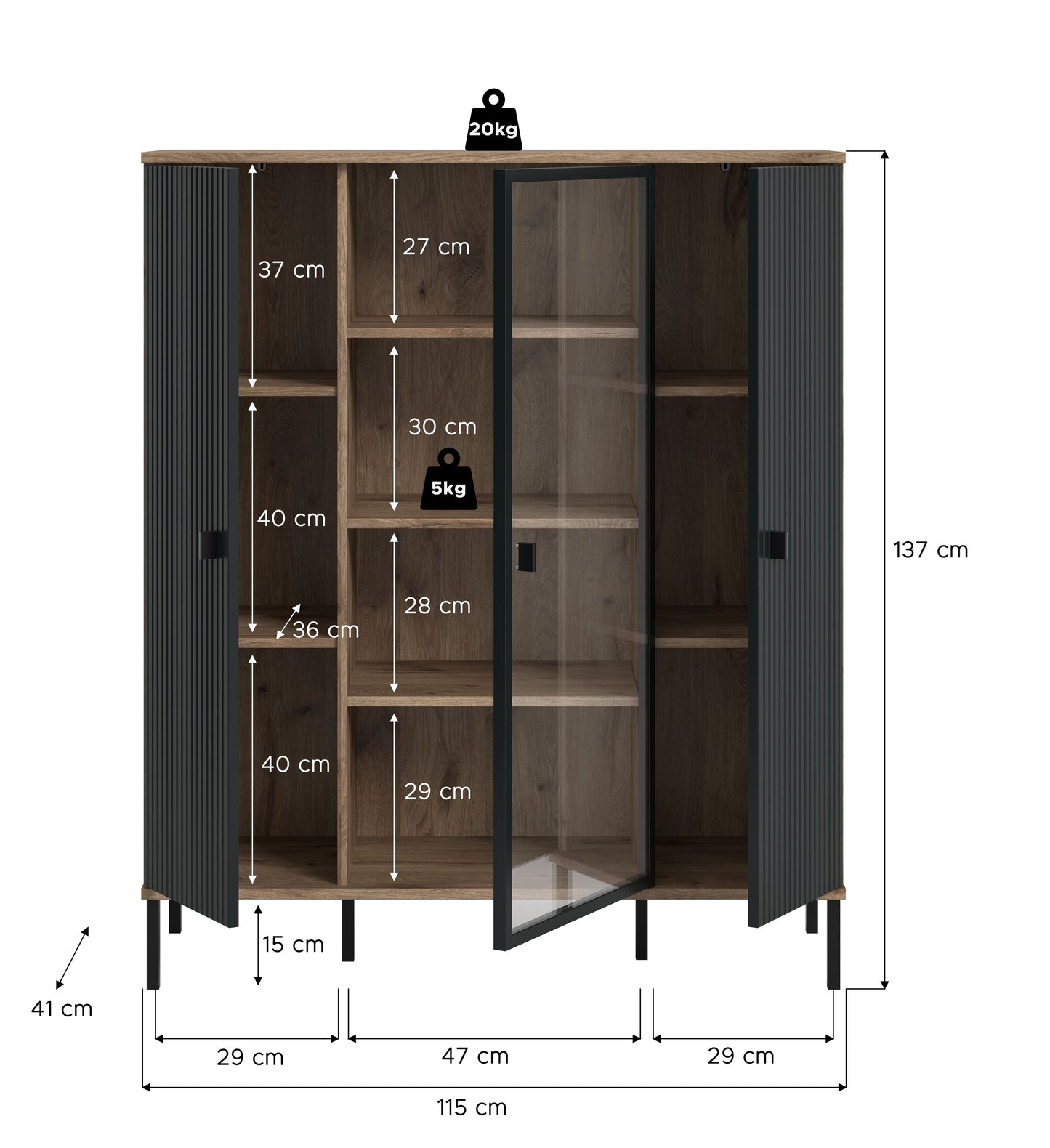Homes & Jones Highboard, Wohnzimmerschrank-mit 4 Deko Fächer, Wohnmöbel