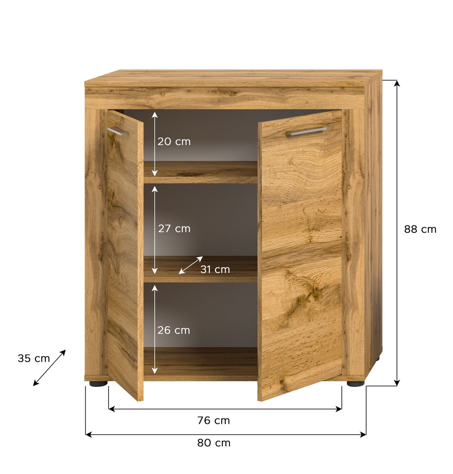 Highboard JAM (L/H/P : env. 80/88/35 cm) en imitation chêne Wotan/gris