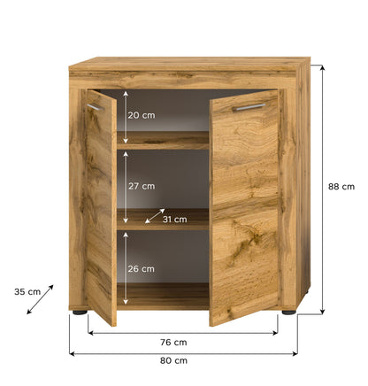 Highboard JAM (L/H/P : env. 80/88/35 cm) en imitation chêne Wotan/gris