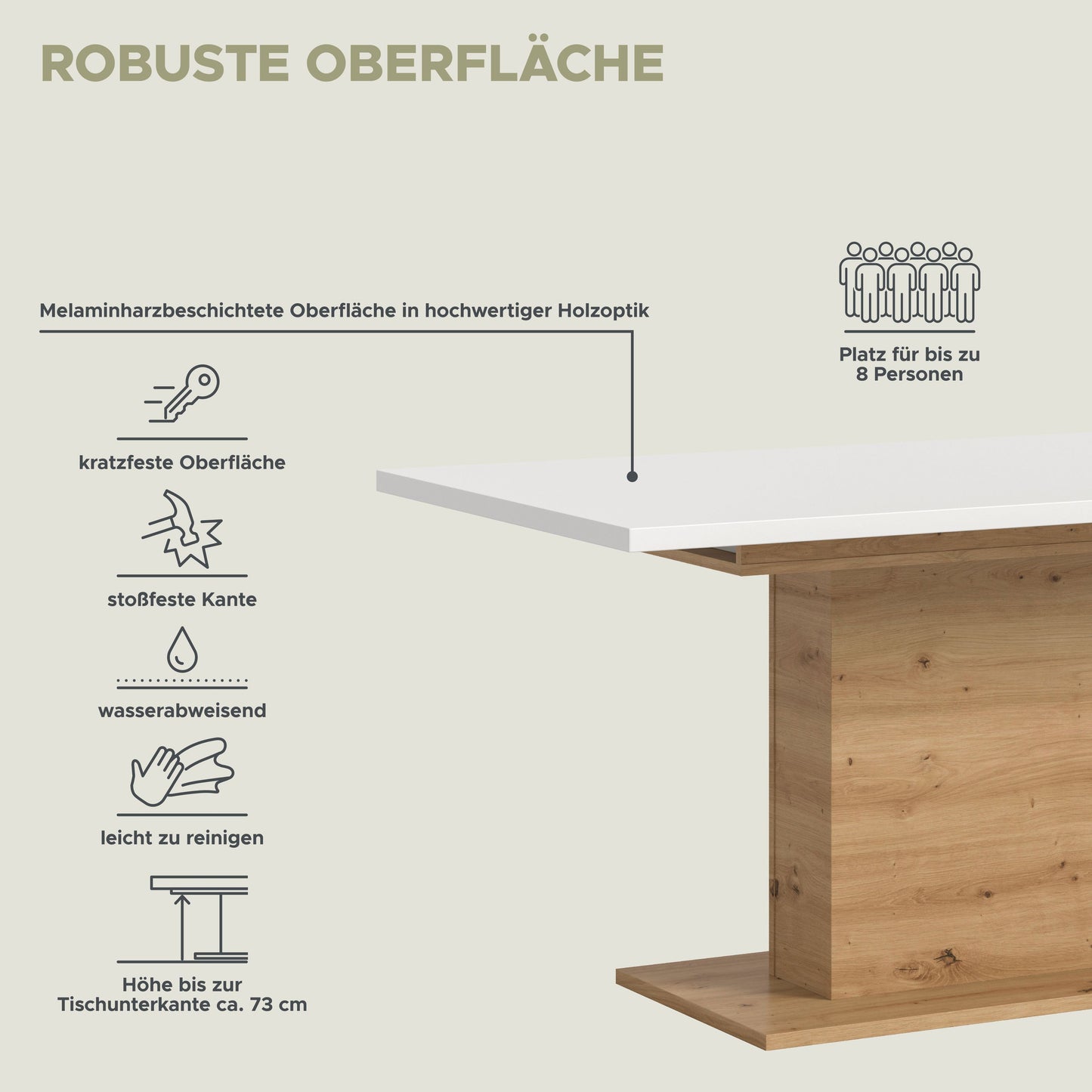 Homes & Jones Esstisch 150x76x90 cm, Esszimmertisch-Tisch mit Säulen Gestell