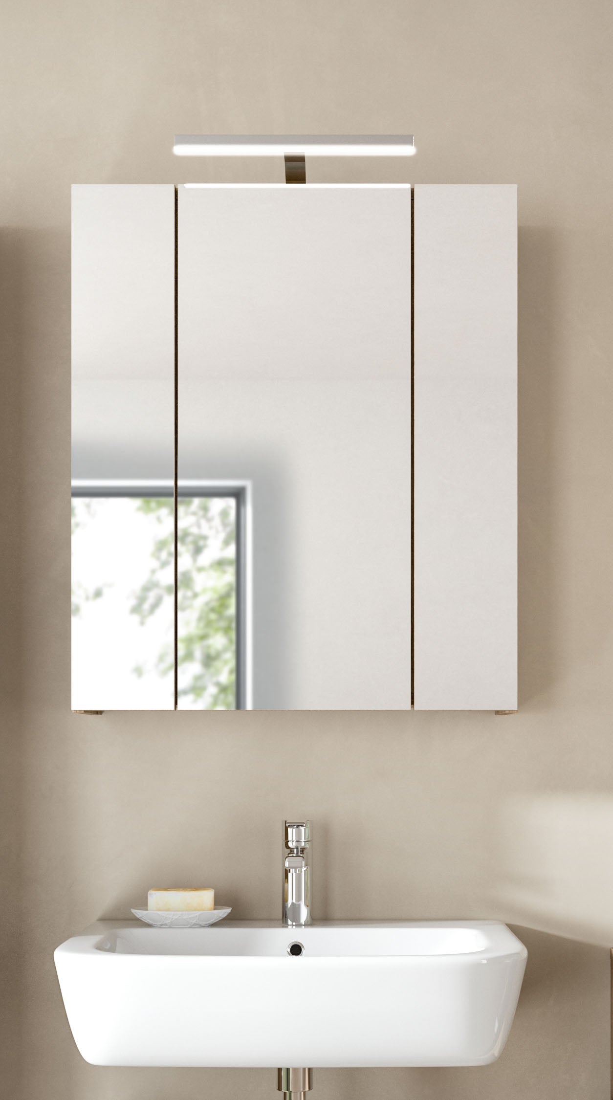 Armoire de toilette avec éclairage ICE (L/H/P : env. 60/70/18 cm) en imitation chêne Nox/noir mat