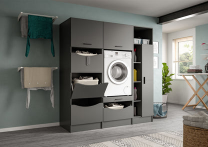 Waschmaschinenschrank-Set in Grau mit offener Front und integrierter Waschmaschine