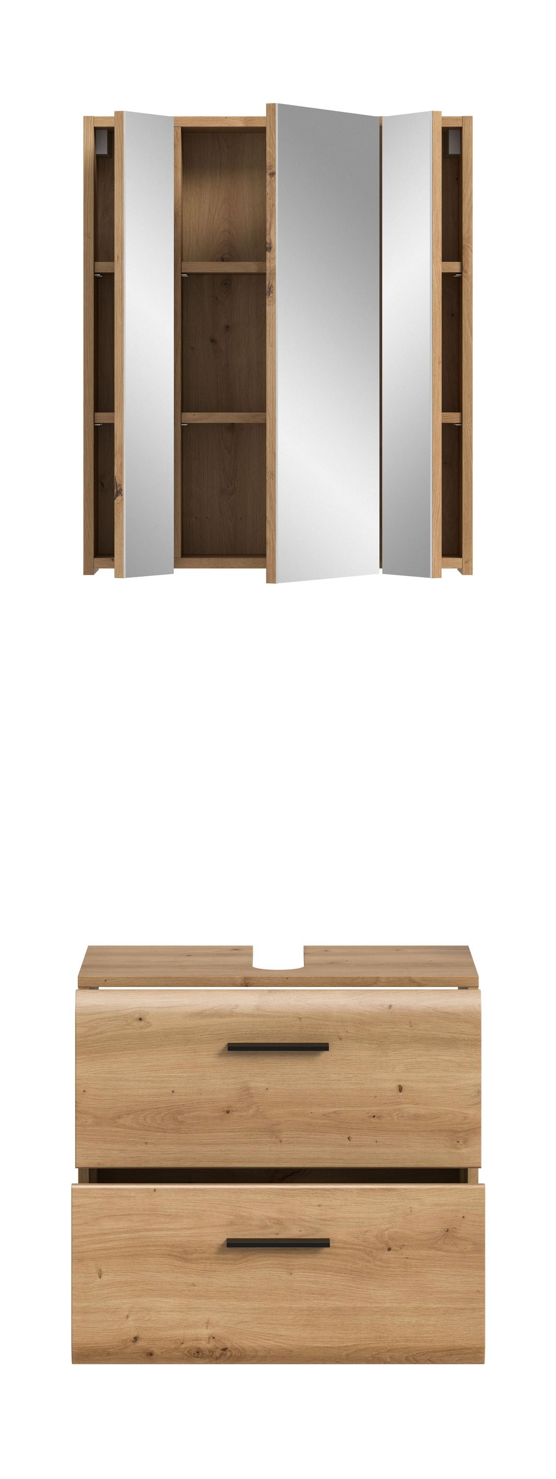 Homes & Jones Badmöbelset 2-tlg., Schrank 60 cm rollbar, Badspiegelschrank 3-trg