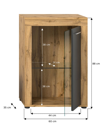 Vitrine JAM (L/H/P : env. 60/86/35 cm) en imitation chêne Wotan/gris