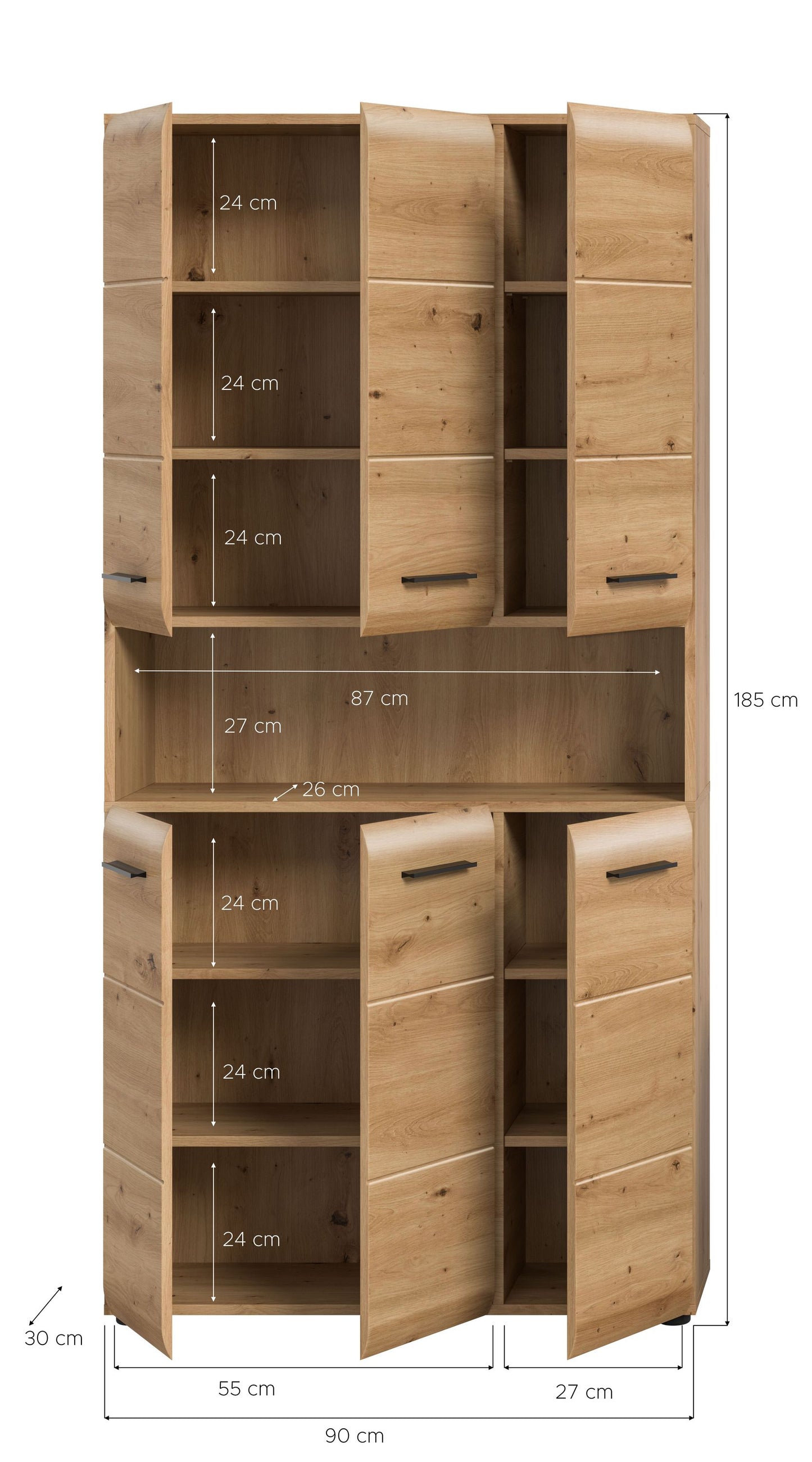 Meuble de rangement polyvalent ICE (L/H/P : env. 90/185/30 cm) en imitation chêne Nox/noir mat