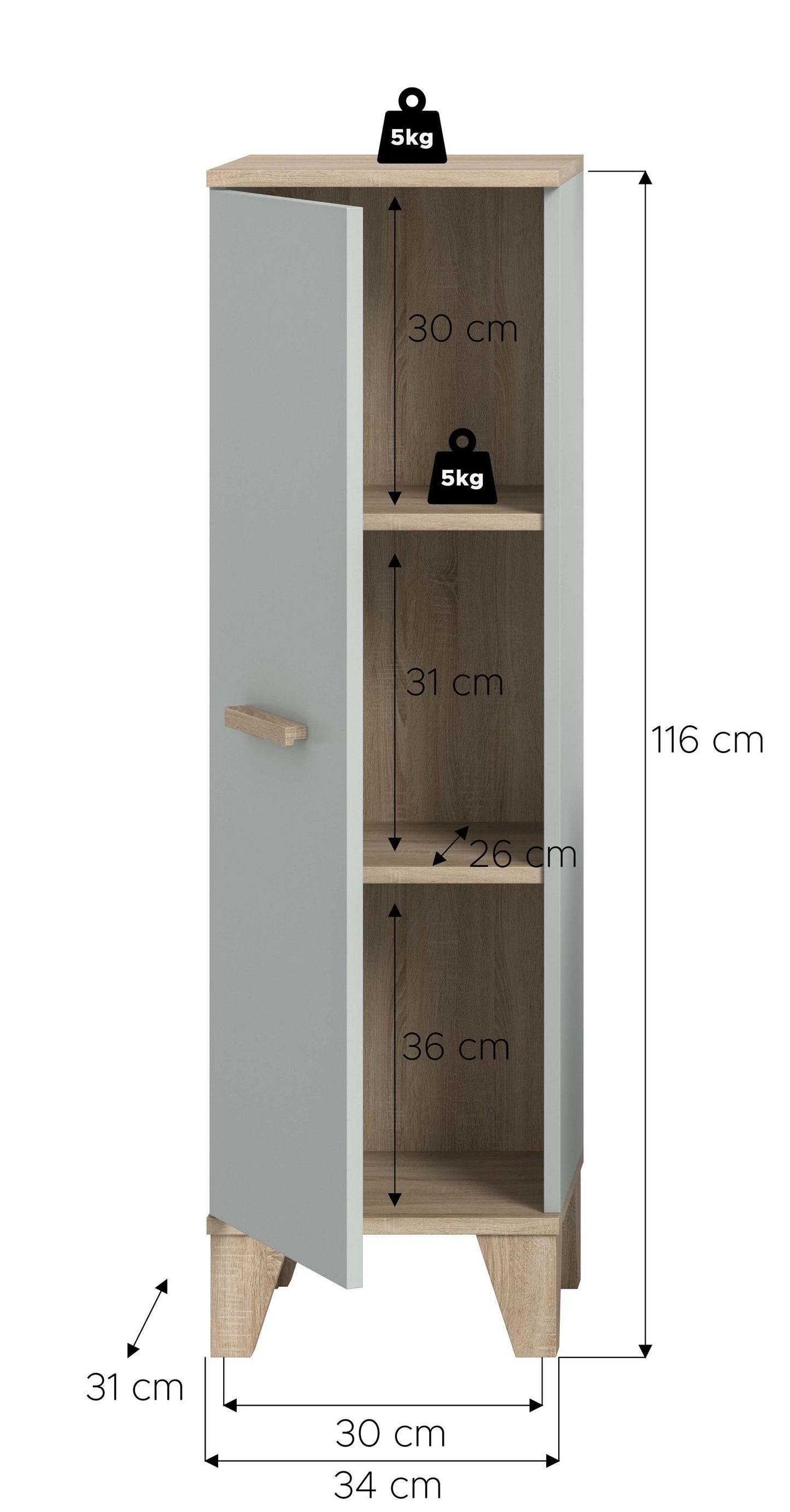 Meuble de salle de bain STAR (L/H/P : env. 34/116/31 cm) en vert clair/vert clair