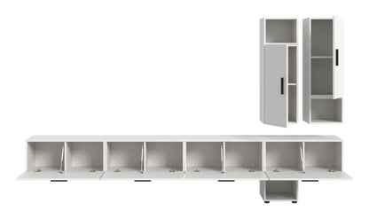 Meuble TV mural THE ONE (L/H/P : env. 300/178/34 cm) en imitation chêne Artisan/vert fumé