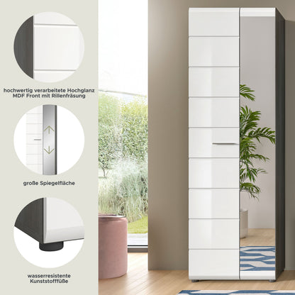 Garderobenschrank mit Spiegel, weißer Hochglanz, große Spiegelfläche