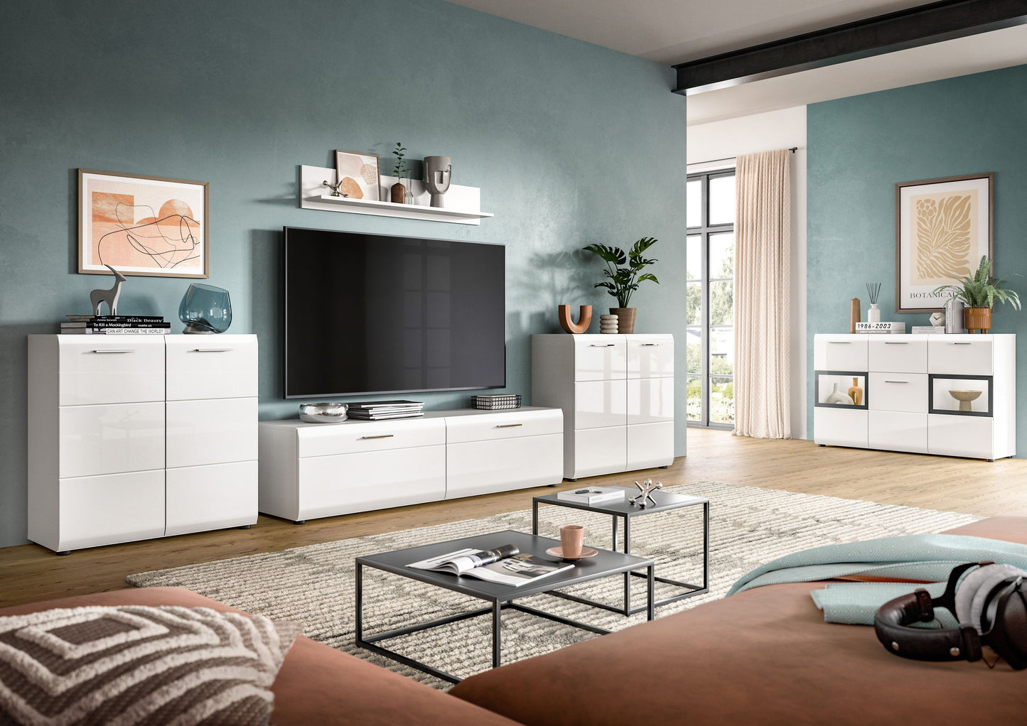 Meuble TV ICE (L/H/P: env. 350/160/41 cm) en blanc/blanc brillant