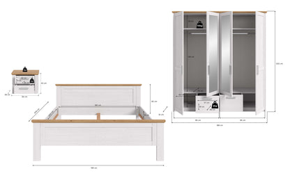 Homes & Jones Bett 180x200cm inkl. 1 Nachtkommode und Kleiderschrank