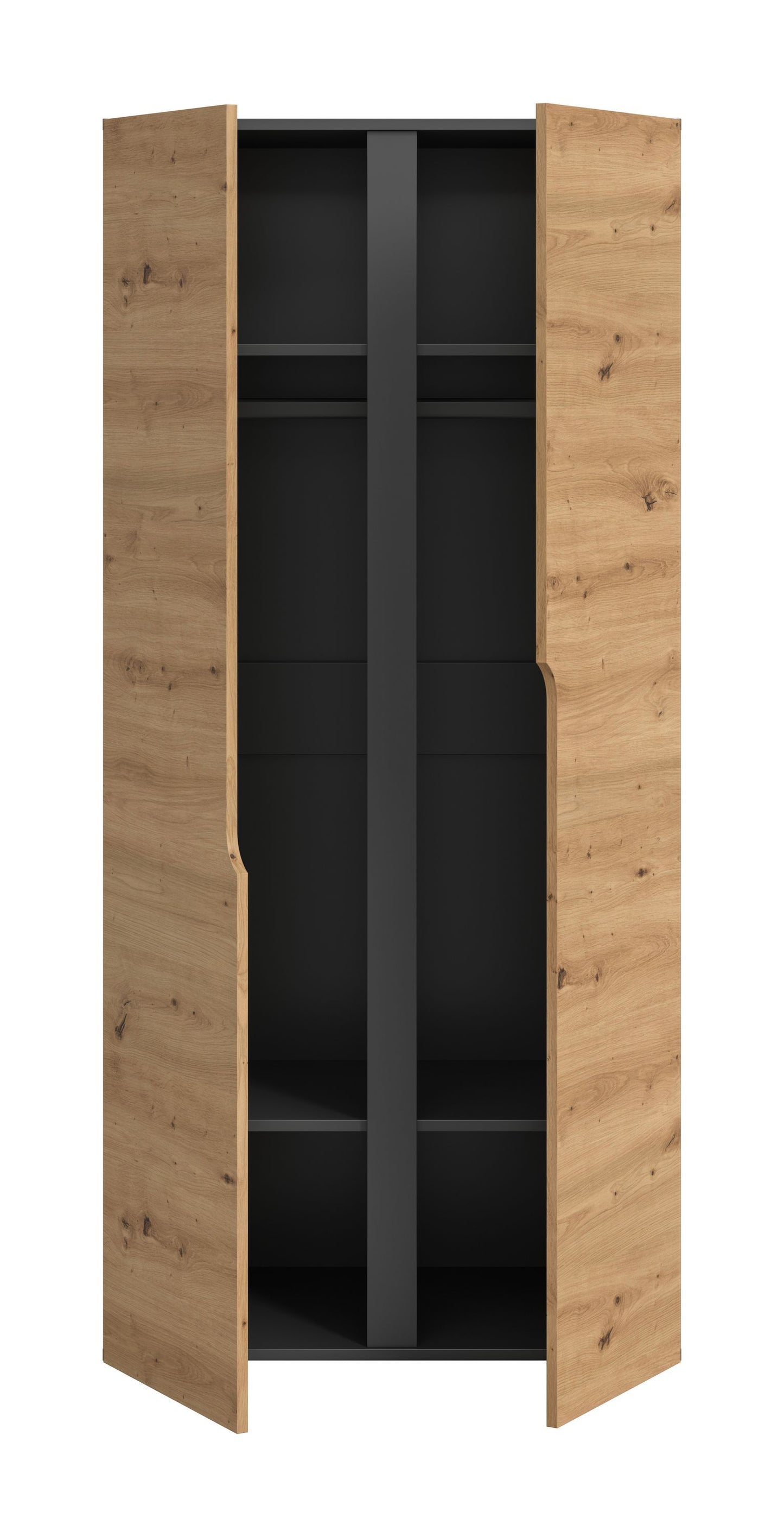 Armoire 2 portes ANGA (L/H/P : env. 80/180/51 cm) en anthracite/imitation chêne Artisan