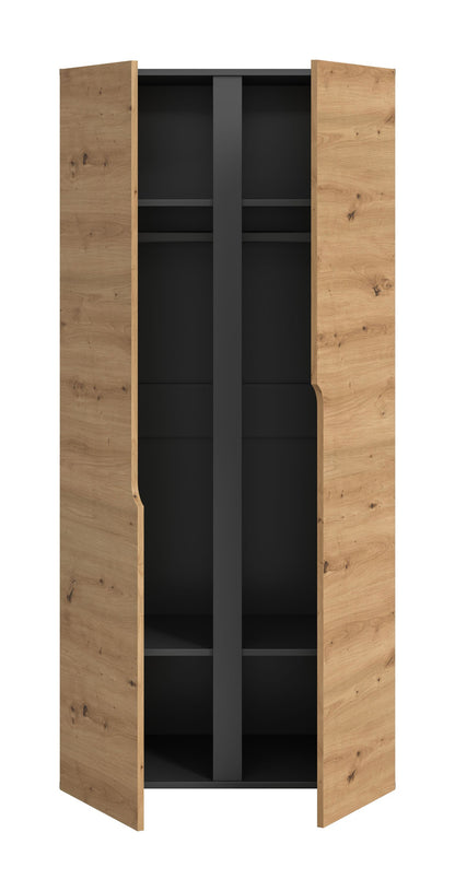 Armoire 2 portes ANGA (L/H/P : env. 80/180/51 cm) en anthracite/imitation chêne Artisan
