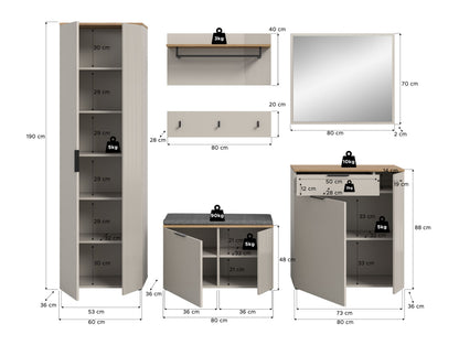 Ensemble de vestiaire SLIDE (L/H/P : env. 250/190/36 cm) en cachemire/cachemire