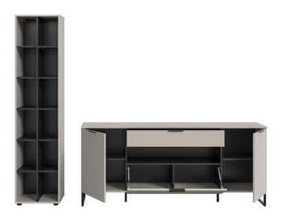 Homes & Jones Wohnwand-Set: Sideboard mit geöffnetem Klappfach und hohem Regalschrank