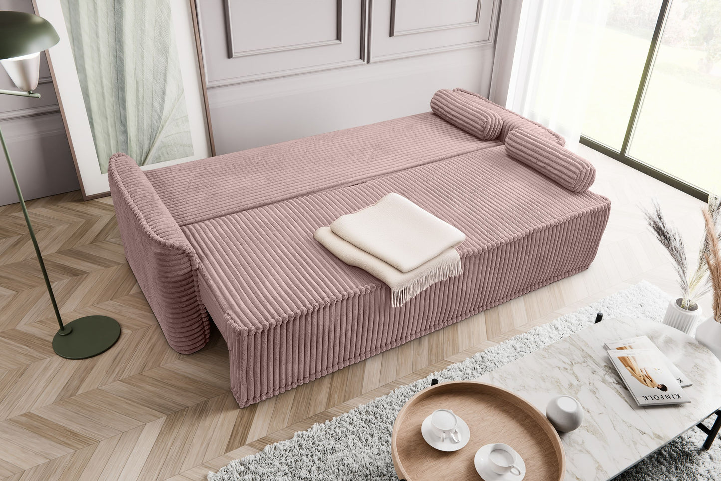 Canapé-lit Grubs – Canapé moderne en velours côtelé avec fonction couchage