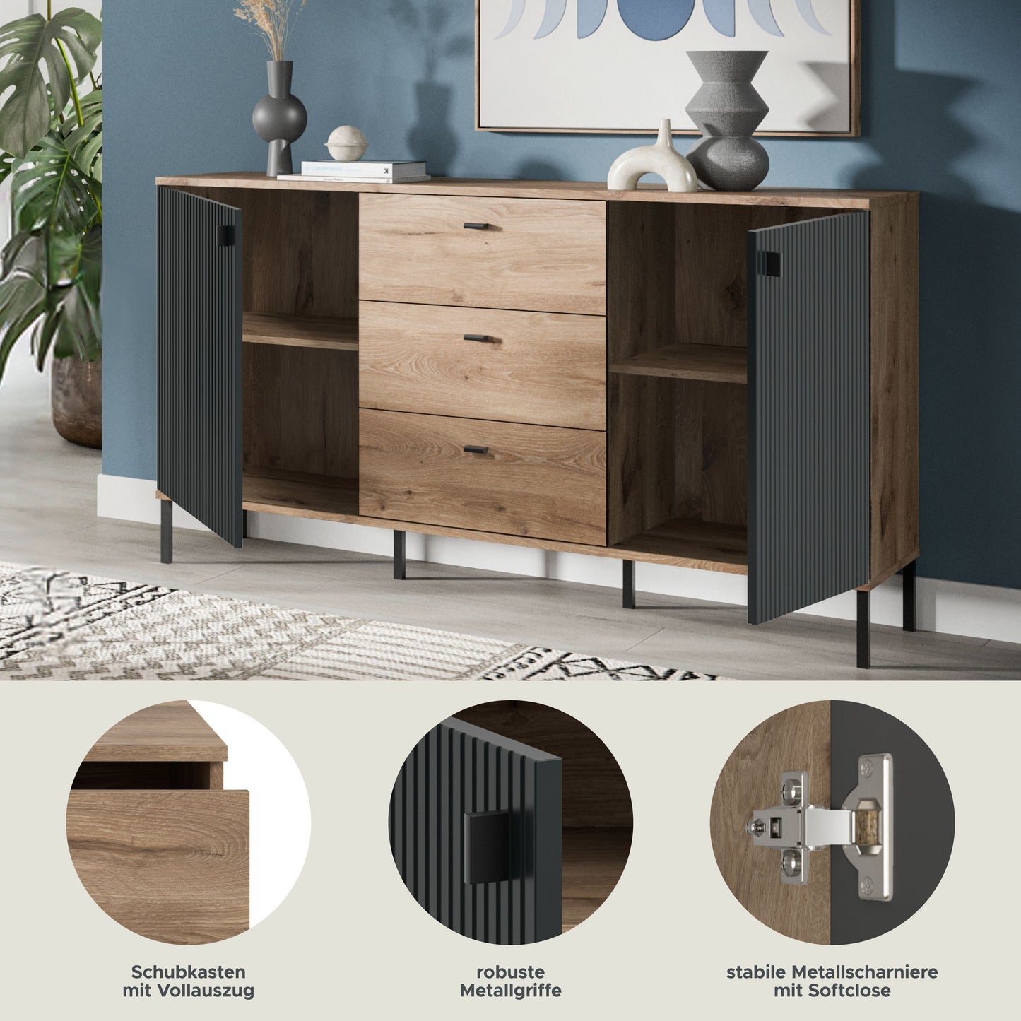 Homes & Jones Sideboard, Wohnzimmerschrank-mit Schubladen, Universalschrank