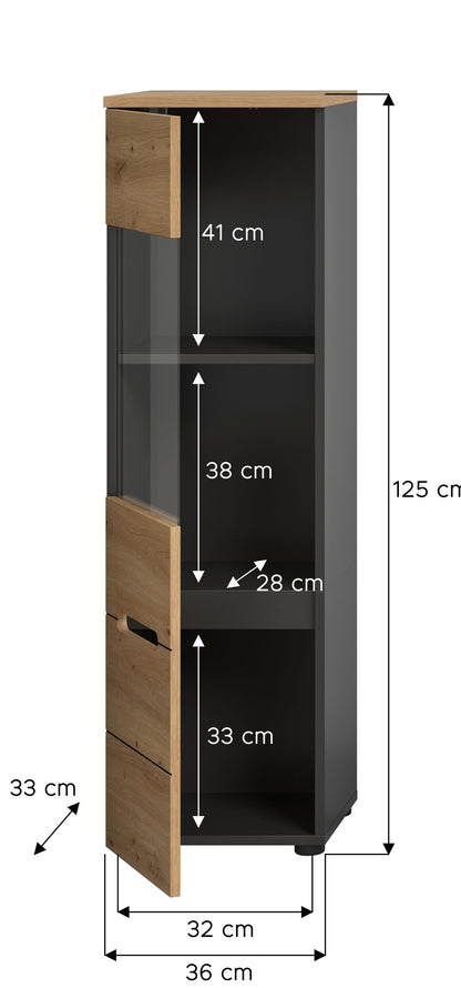 Vitrine CANU (L/H/P: env. 36/125/33 cm) en gris basalte/vert fumé