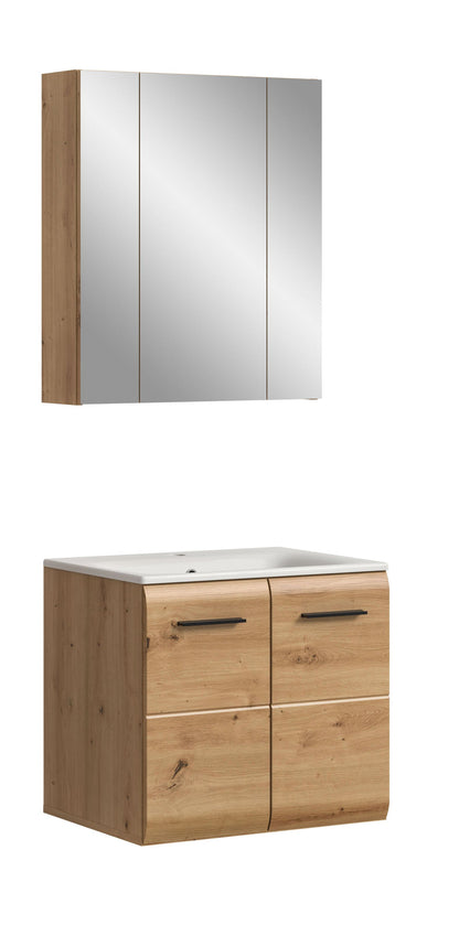 Badmöbel-Set mit Spiegelschrank und Waschtisch, Fronten in Eiche-Nachbildung