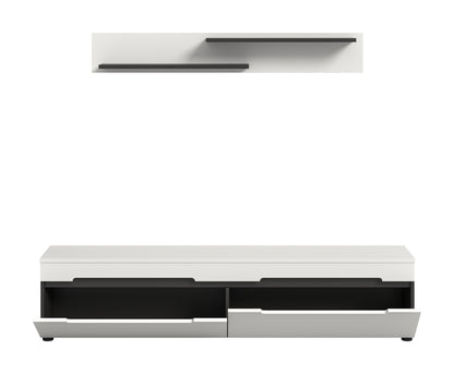 Meuble bas avec étagère murale CANU (L/H/P : env. 170/38/33 cm) en gris basalte/vert fumée