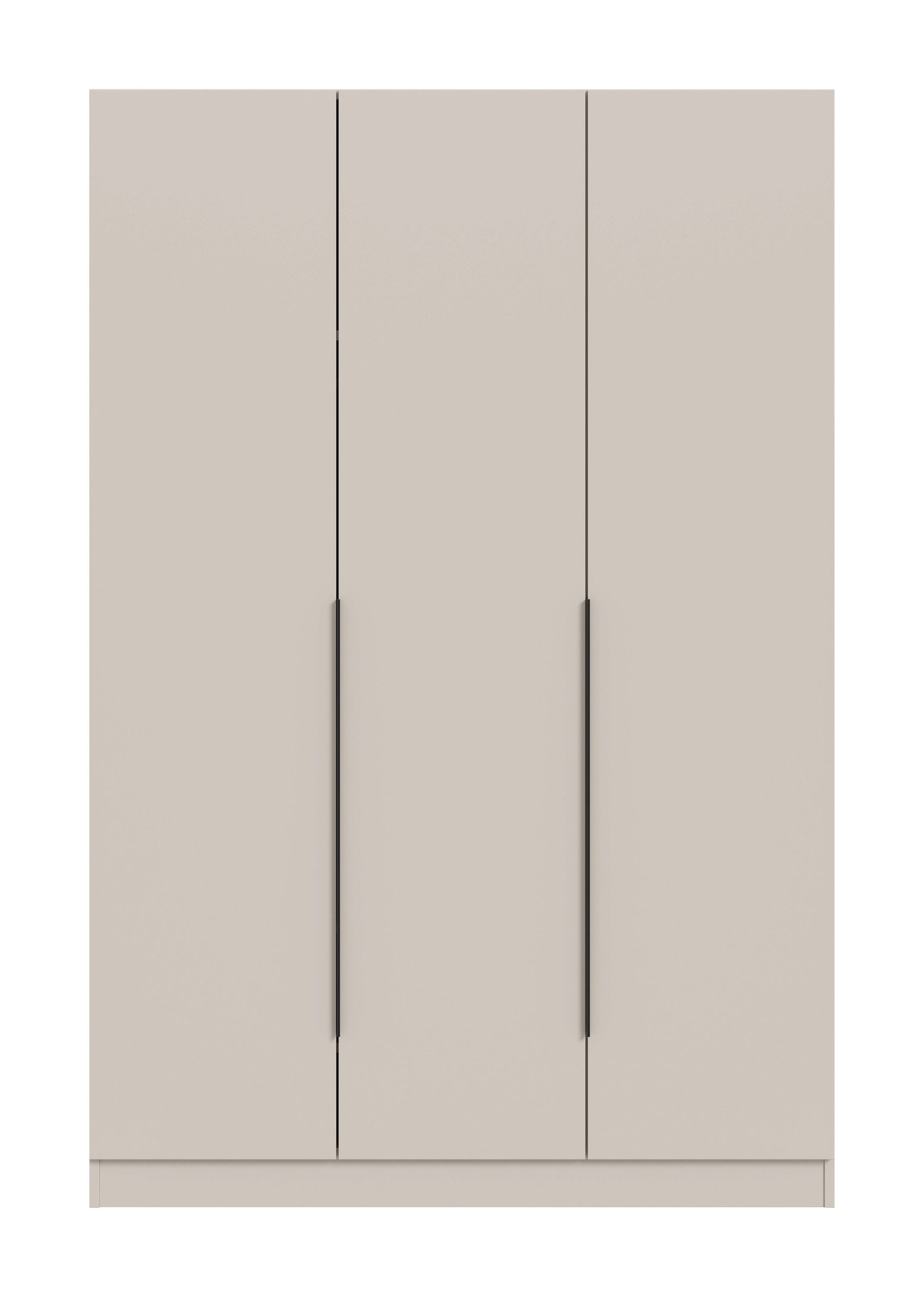 3-türiger Schrank in hellem Beige, drei Türfelder mit langen senkrechten Griffen