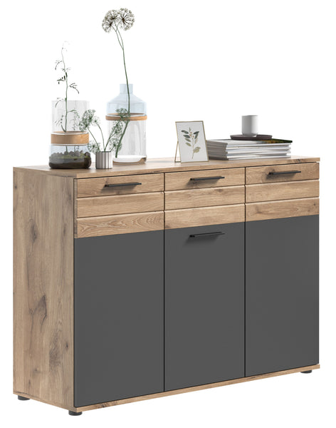 Kommode Mason (B/H/T: 120x87x40 cm) in Nox Oak Nachbildung und Basalt grau Nachbildung