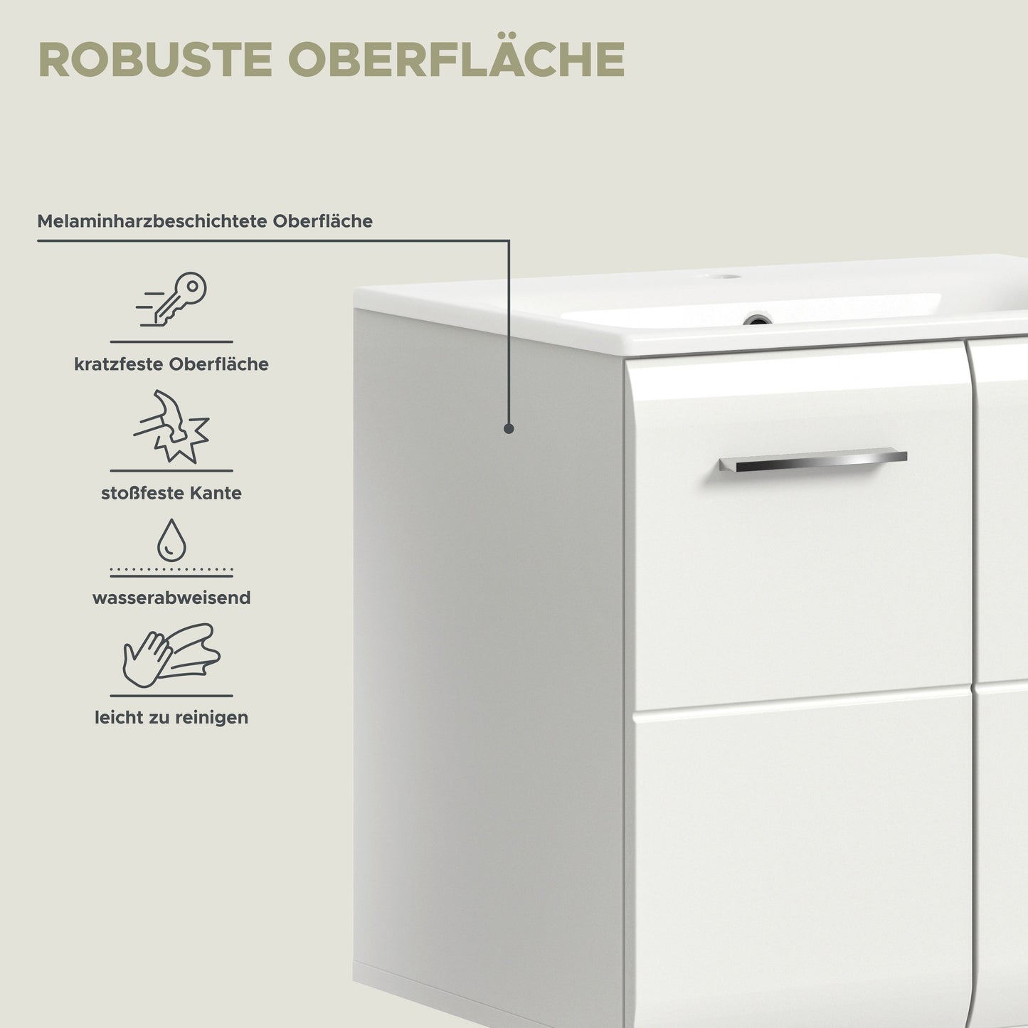 Meuble sous-vasque avec lavabo ICE (L/H/P : env. 60/55/46 cm) imitation chêne Nox/noir mat