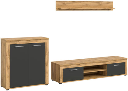 Meuble TV JAM (L/H/P : env. 255/159/40 cm) en imitation chêne Wotan/gris