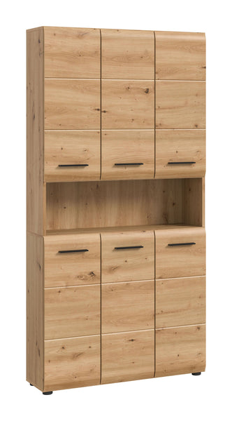 Meuble de rangement polyvalent ICE (L/H/P : env. 90/185/30 cm) en imitation chêne Nox/noir mat