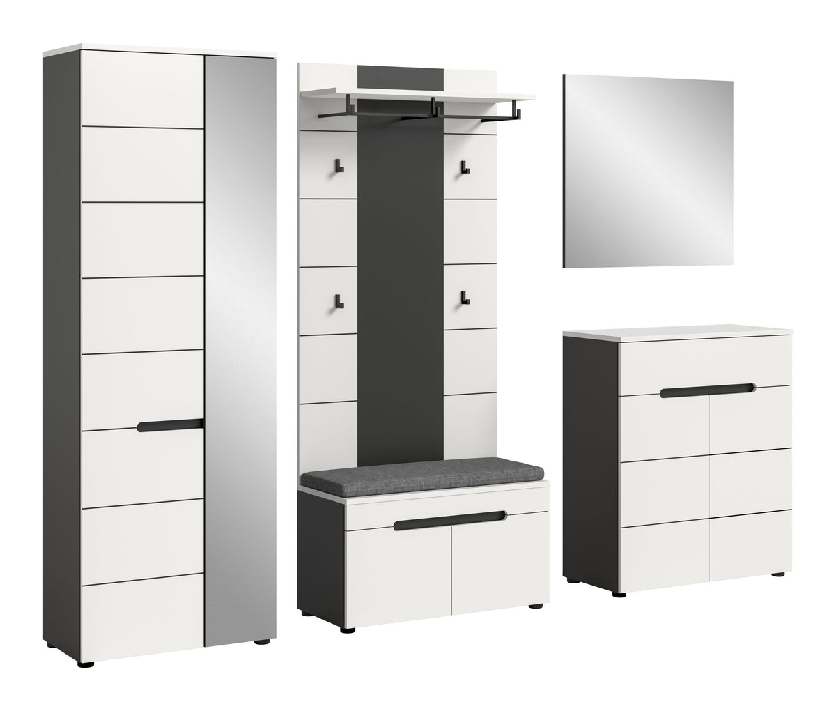 CANU wardrobe set incl. seat cushion (W/H/D: approx. 255/190/37 cm) in Basalt grey/Smoke Green