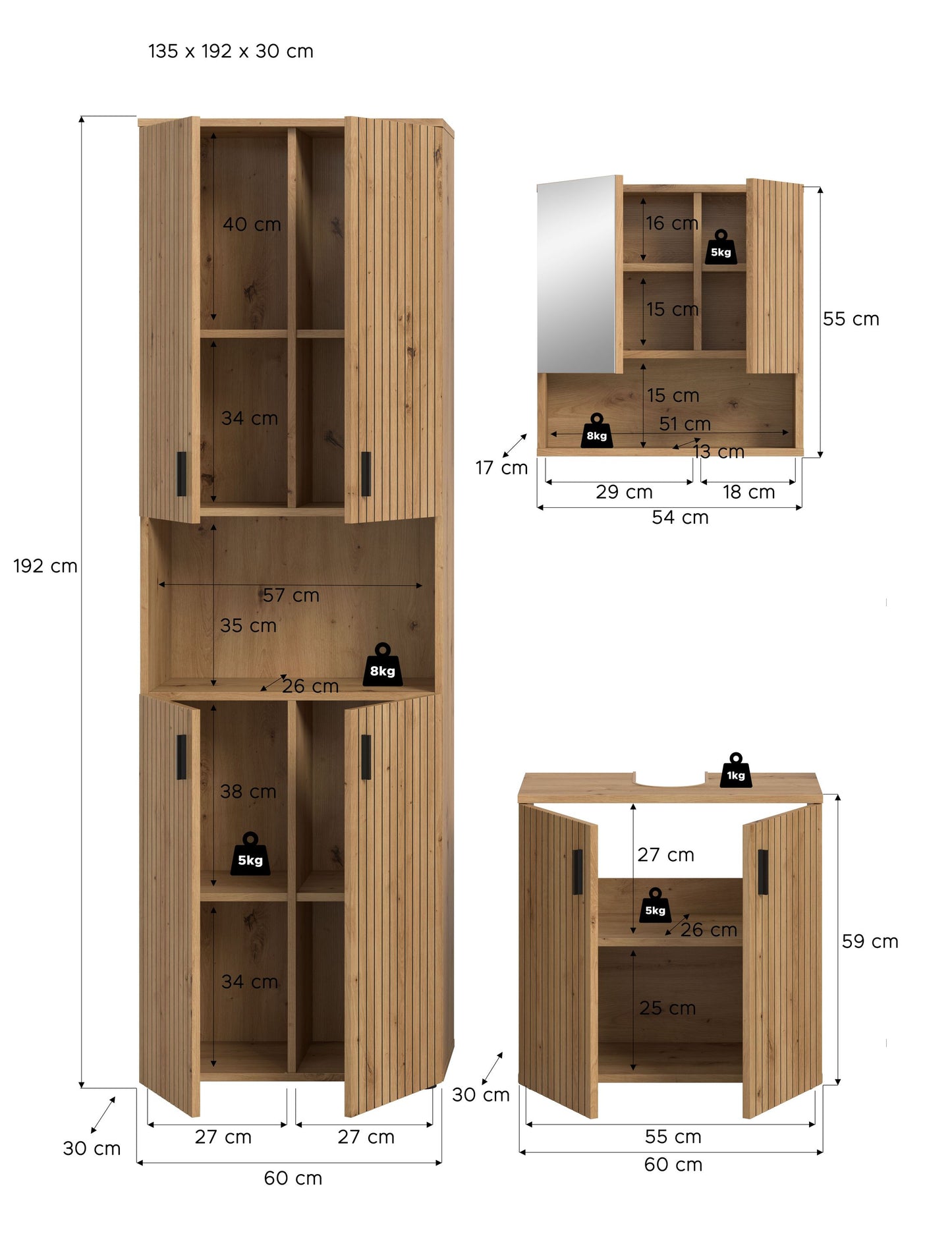 Bathroom Set MONE (W/H/D: approx. 135/192/30 cm) in Cashmere/Cashmere
