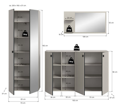 Homes & Jones Garderobe 3-tlg. Garderoben Set, Flurmöbel-Dielenmöbel