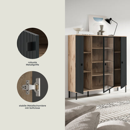 Homes & Jones Highboard, Wohnzimmerschrank-mit 4 Deko Fächer, Wohnmöbel