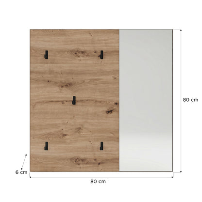 Keno Garderobenpaneel (B/H/T: 80x80x6 cm) in Spiegelglas / Artisan Eiche Nachbildung und Artisan Eiche Nachbildung