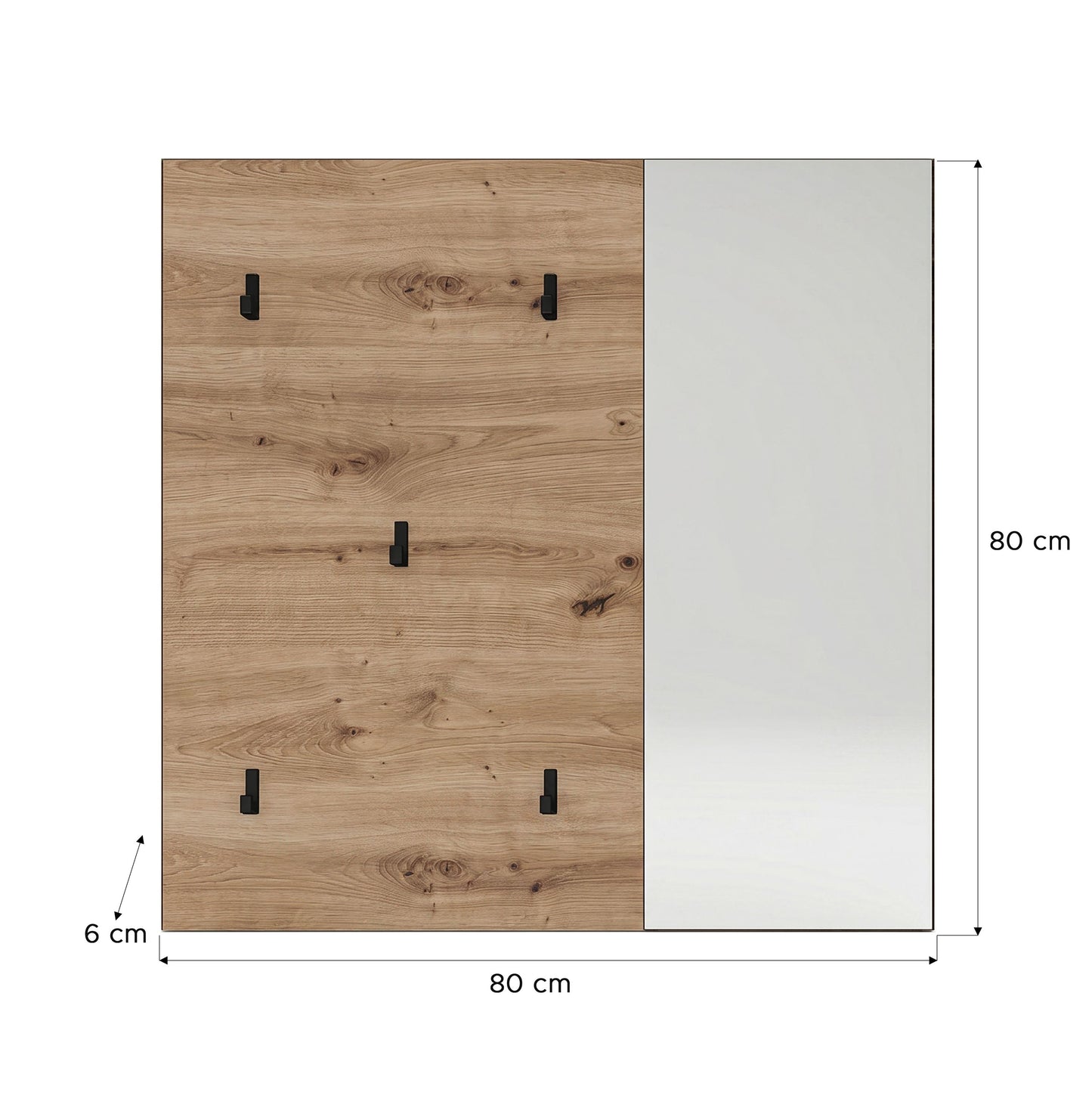 Keno Garderobenpaneel (B/H/T: 80x80x6 cm) in Spiegelglas / Artisan Eiche Nachbildung und Artisan Eiche Nachbildung