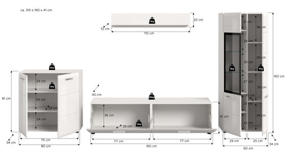 Ensemble mural ICE (L/H/P : env. 315/160/41 cm) en blanc/blanc brillant