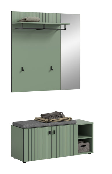 Garderoben-Set inkl. Sitzkissen STATION (B/H/T: ca. 106/192/37 cm) in Smoke Green/Smoke Green