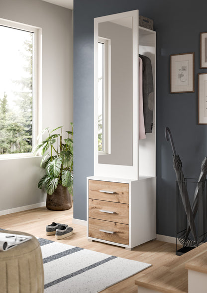 Homes & Jones Garderobe mit Spiegelaufsatz und drei Schubladen, weiß/braun