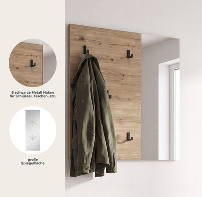 Keno Garderobenpaneel (B/H/T: 80x80x6 cm) in Spiegelglas / Artisan Eiche Nachbildung und Artisan Eiche Nachbildung