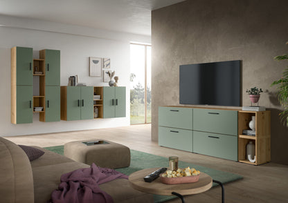 Meuble TV mural THE ONE (l/h/p : env. 270/182/34 cm) en imitation Chêne Artisan/Vert Fumé