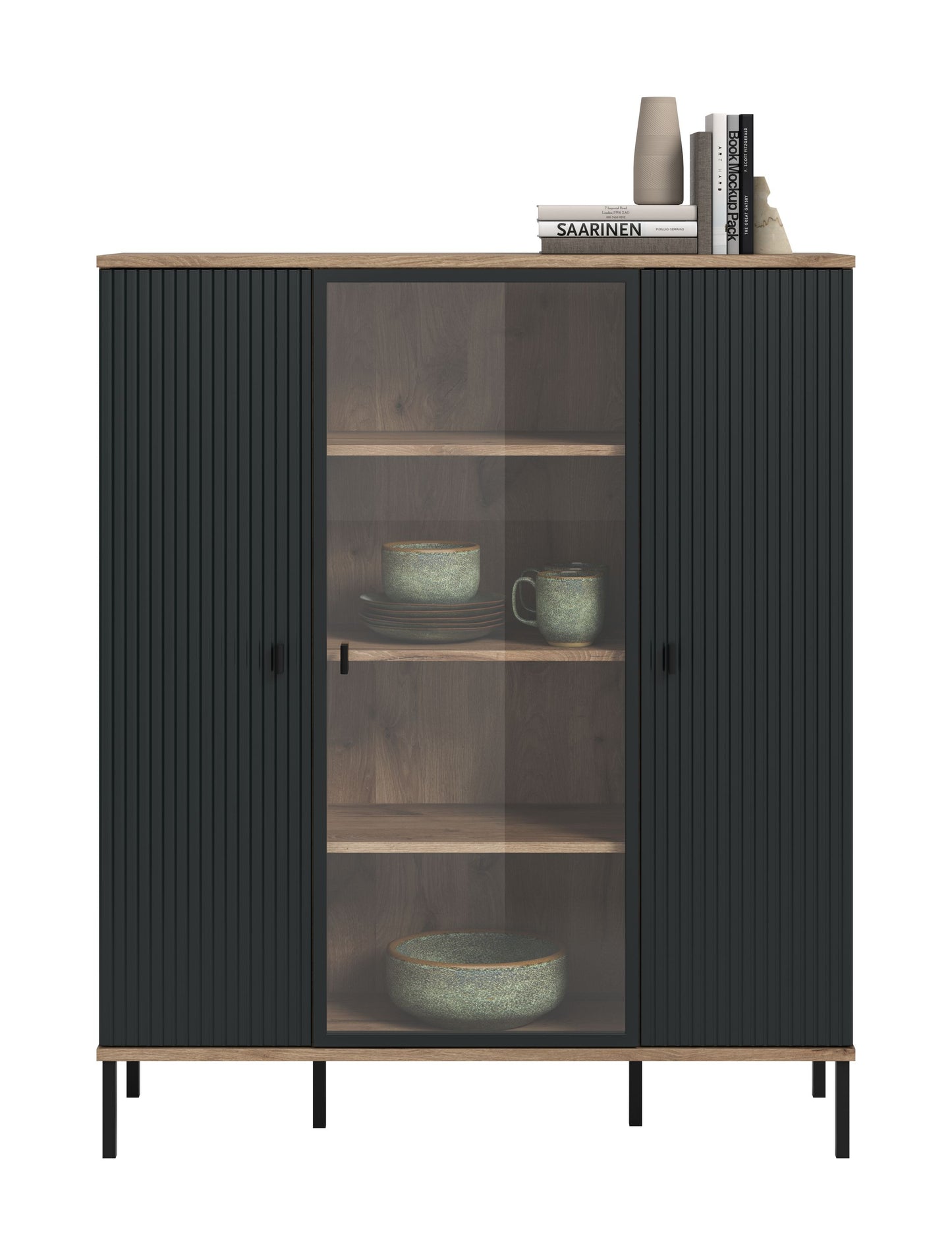 Homes & Jones Highboard, Wohnzimmerschrank-mit 4 Deko Fächer, Wohnmöbel