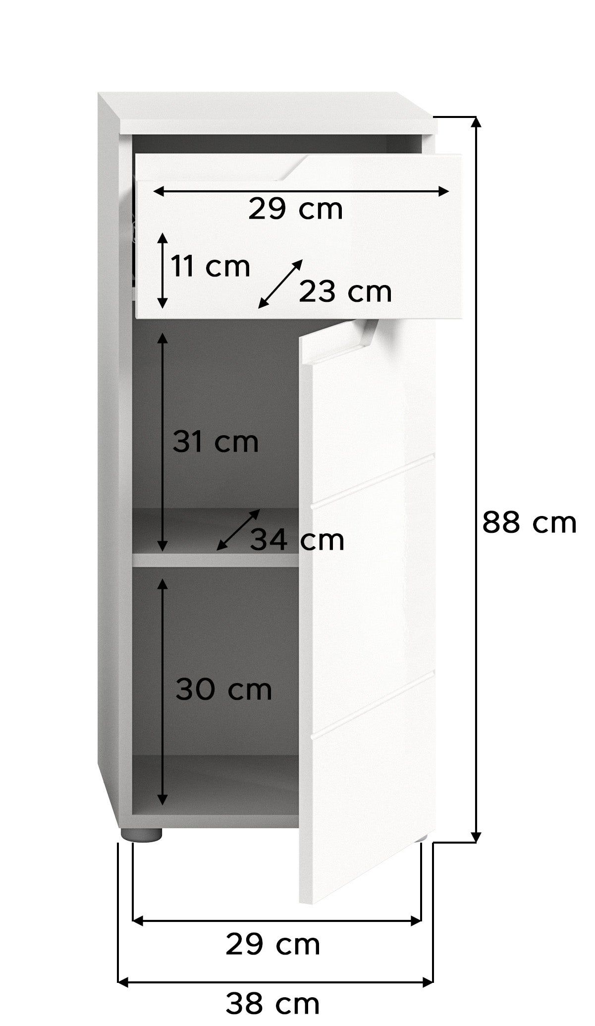 Homes & Jones Badezimmerkommode weiß Hochglanz Front, Badschrank