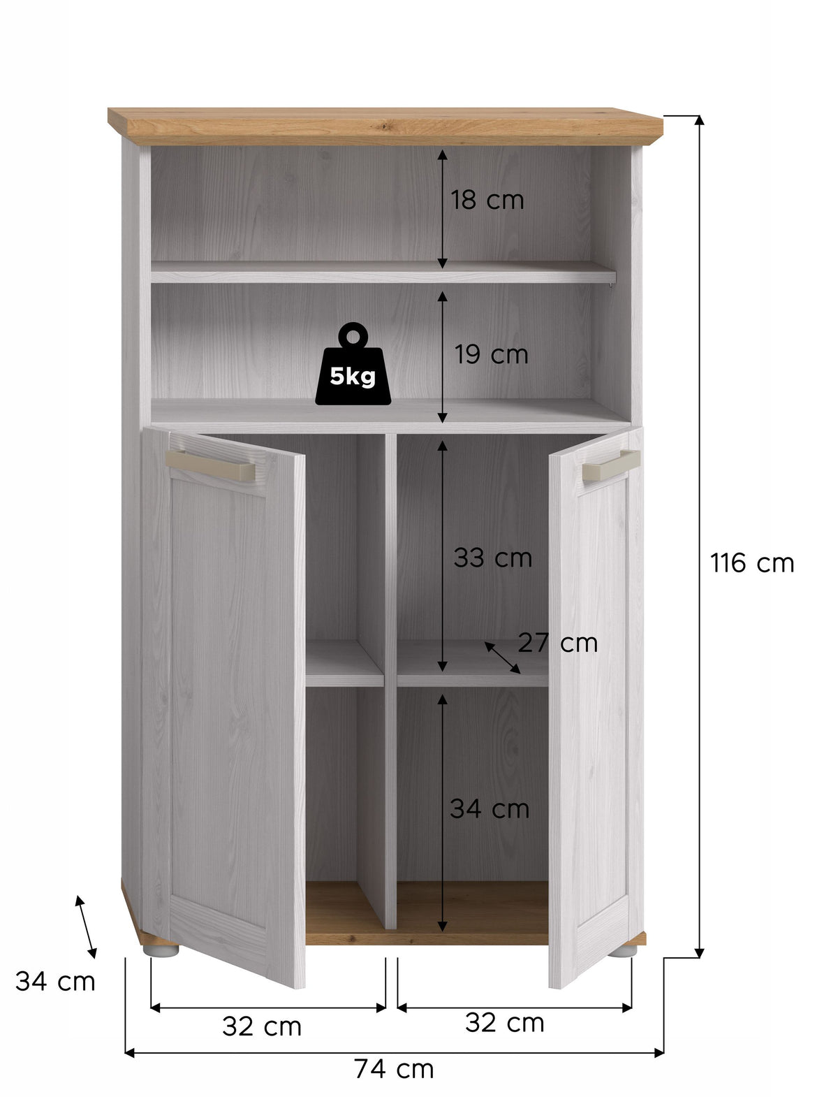 Mid-height cabinet VERONA (W/H/D: approx. 74/116/34 cm) in Sibiu Larch reproduction/Sibiu Larch reproduction